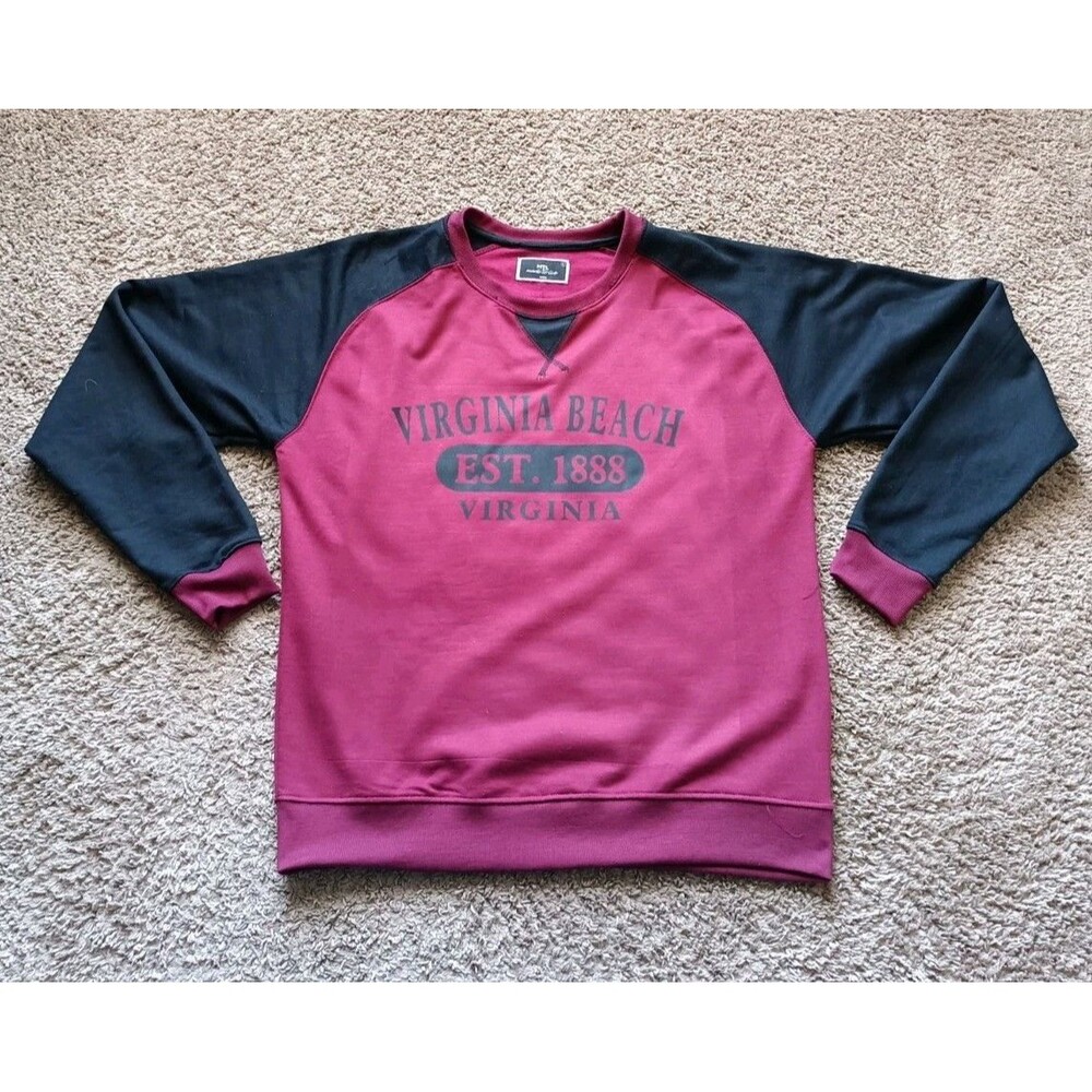Virginia Beach Sweatshirt Men's Size Large Burgundy Black Reverse Weave Shirt